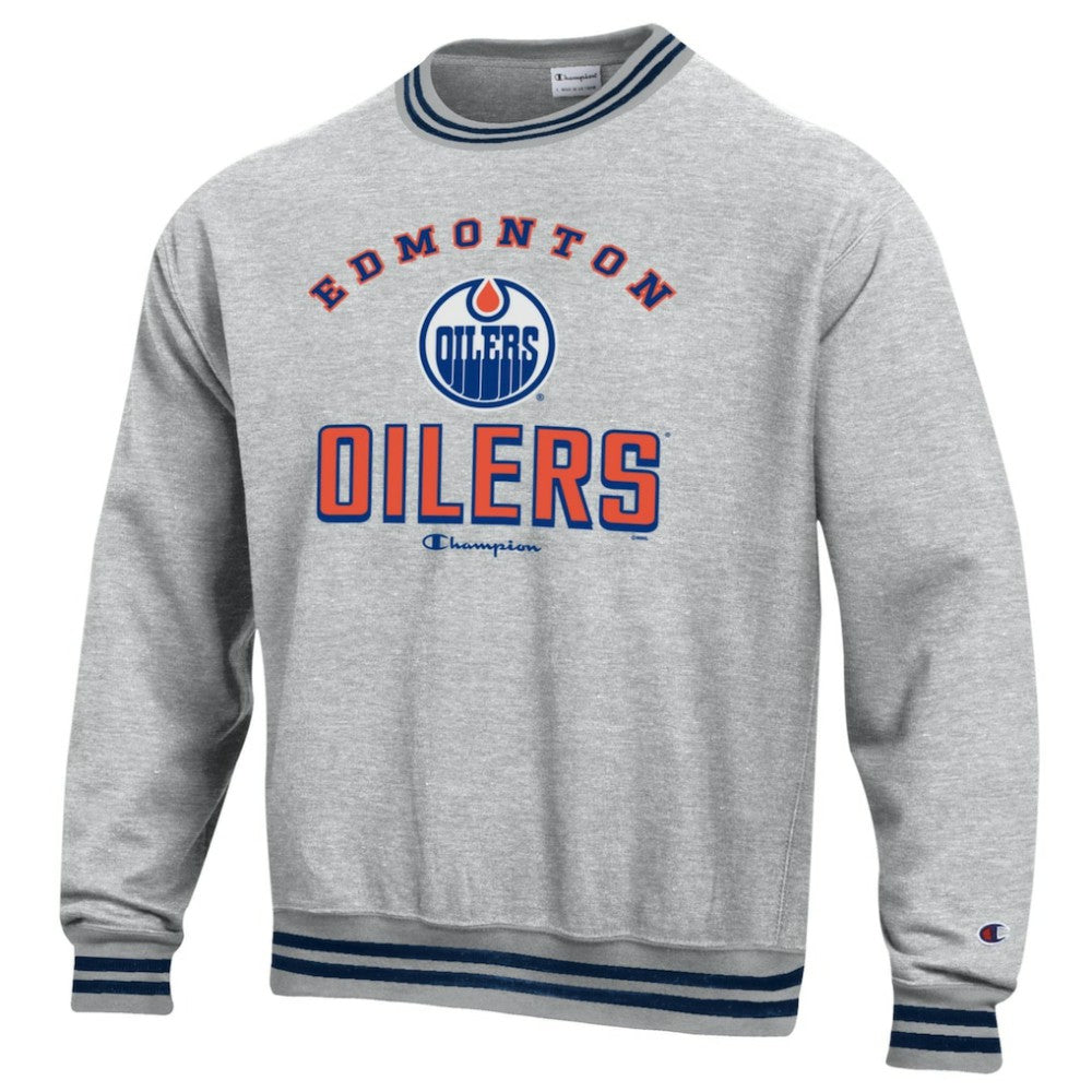 NHL Edmonton Oilers Champion Reverse Weave Yarn Dye Pullover Sweatshirt - Heather Gray