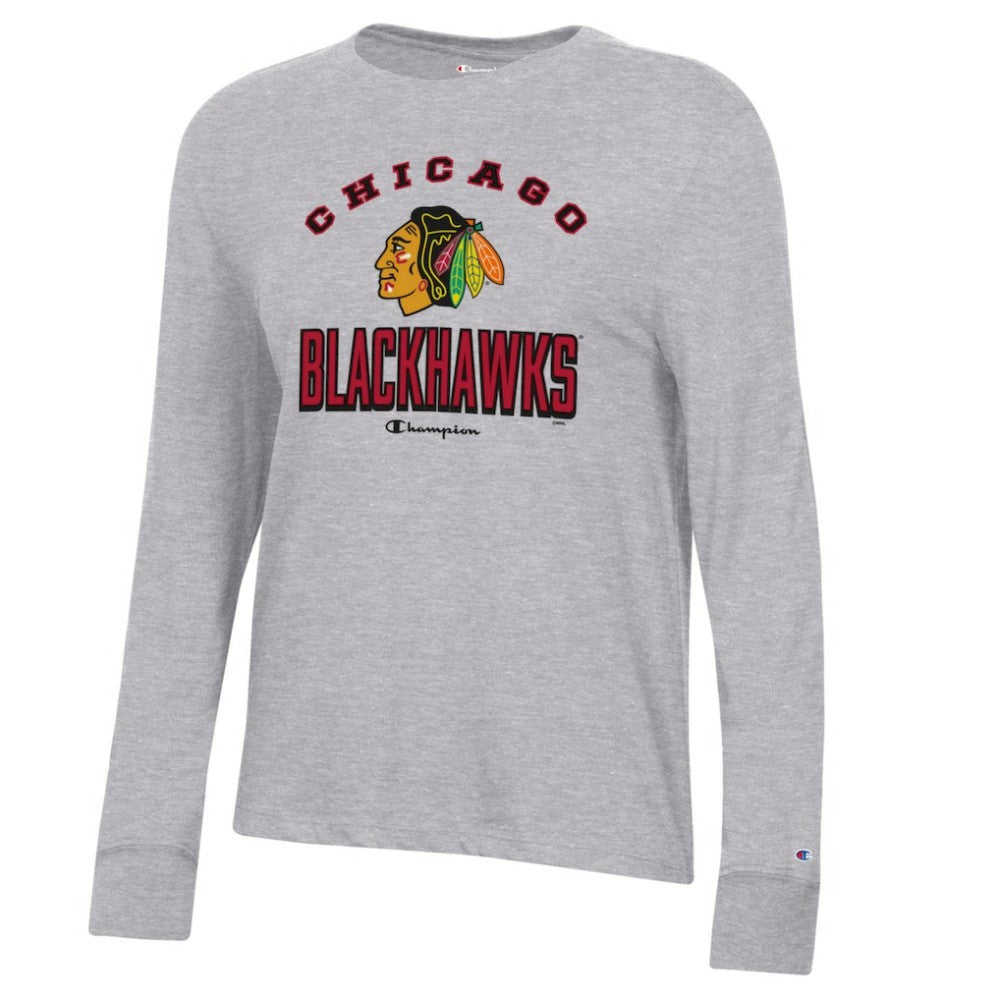 NHL Chicago Blackhawks Champion Women's Core Long Sleeve T-Shirt - Heather Gray
