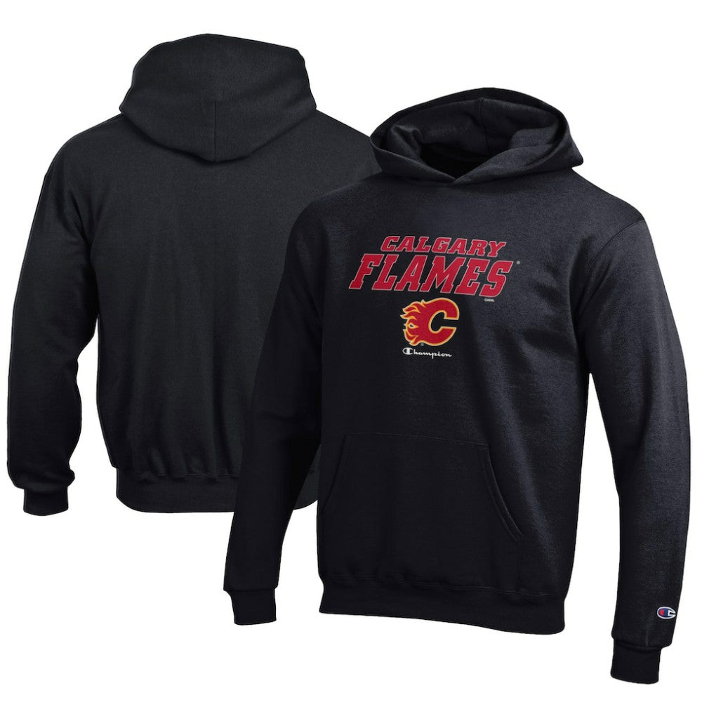 NHL Calgary Flames Champion Youth Eco Powerblend Pullover Hoodie - Black