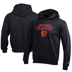 NHL Calgary Flames Champion Youth Eco Powerblend Pullover Hoodie - Black