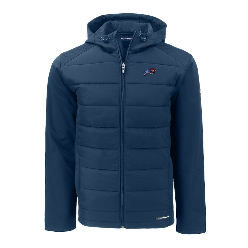 Buffalo Bills Cutter & Buck Americana Evoke Hybrid Eco Softshell Recycled Full-Zip Hooded Jacket Navy