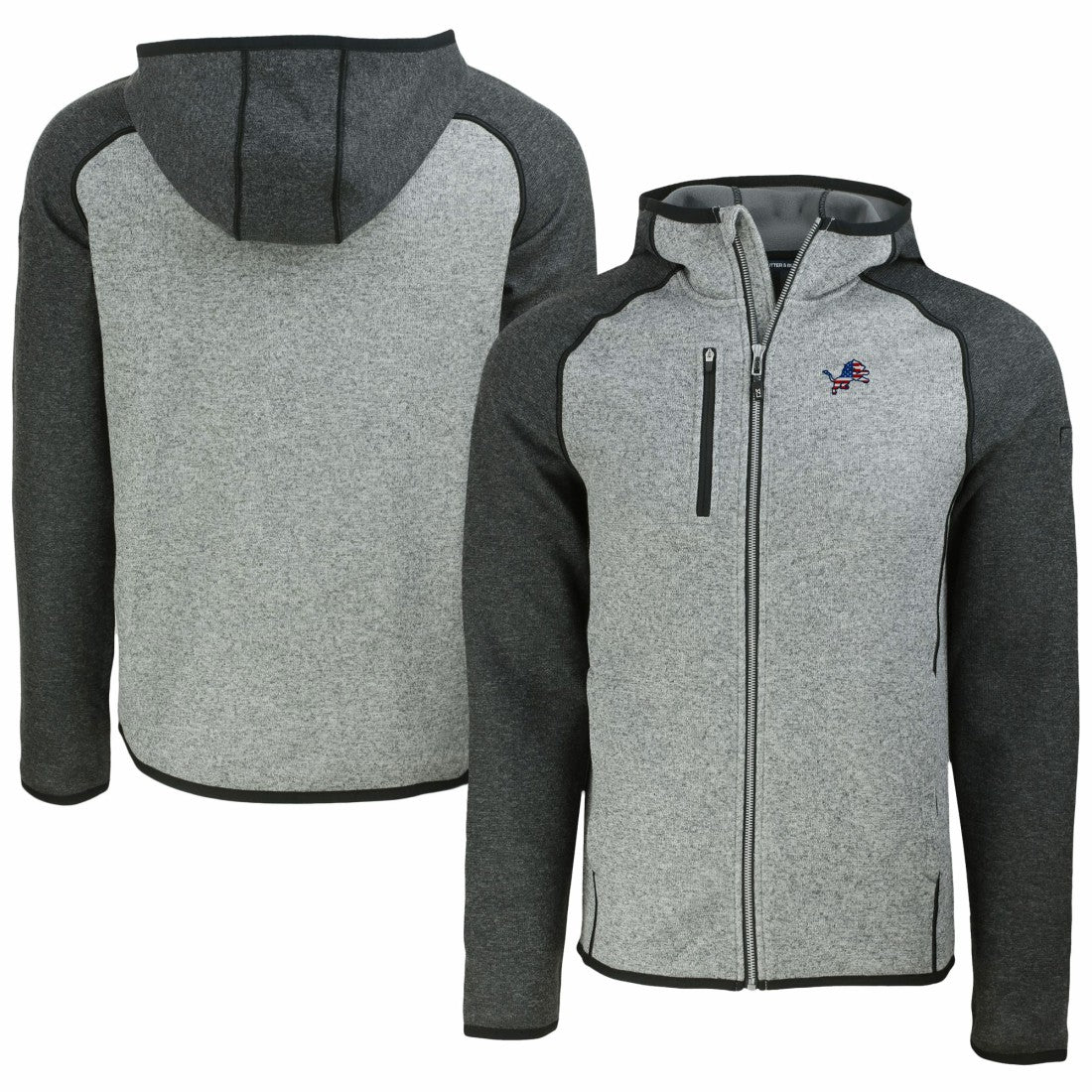 Detroit Lions Cutter & Buck Americana Mainsail Full-Zip Hooded Jacket Heather Gray/Heather Charcoal