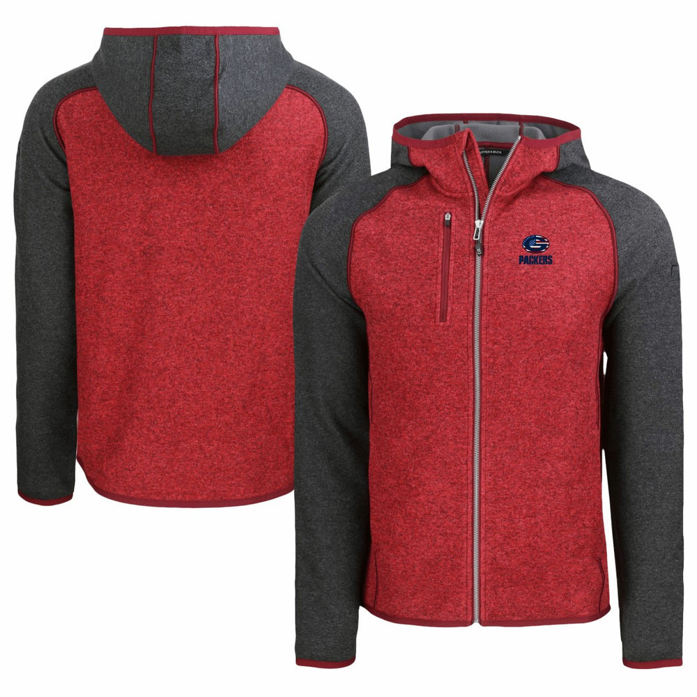 Green Bay Packers Cutter & Buck Americana Mainsail Full-Zip Hooded Jacket Heather Red/Heather Charcoal
