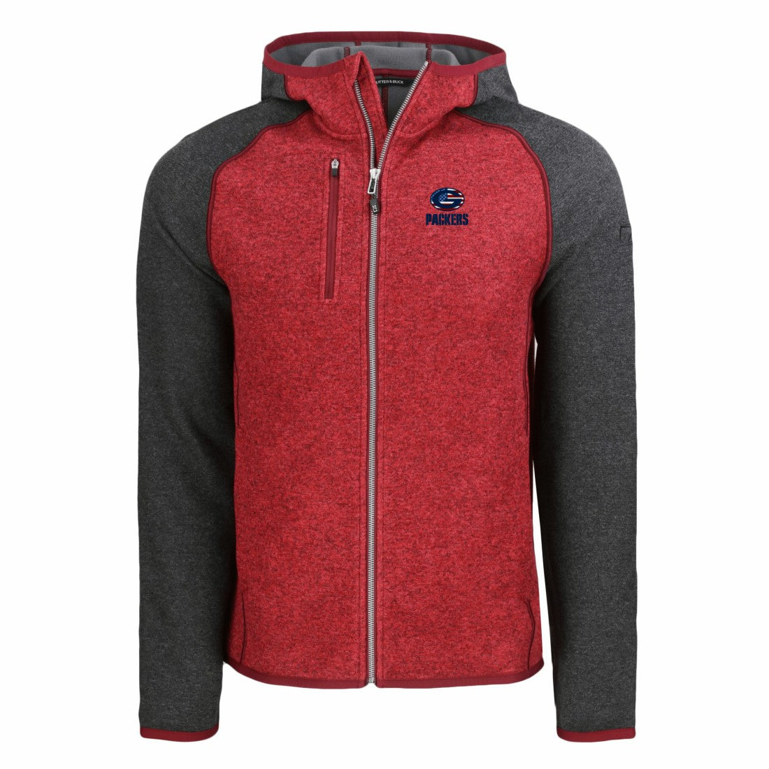 Green Bay Packers Cutter & Buck Americana Mainsail Full-Zip Hooded Jacket Heather Red/Heather Charcoal