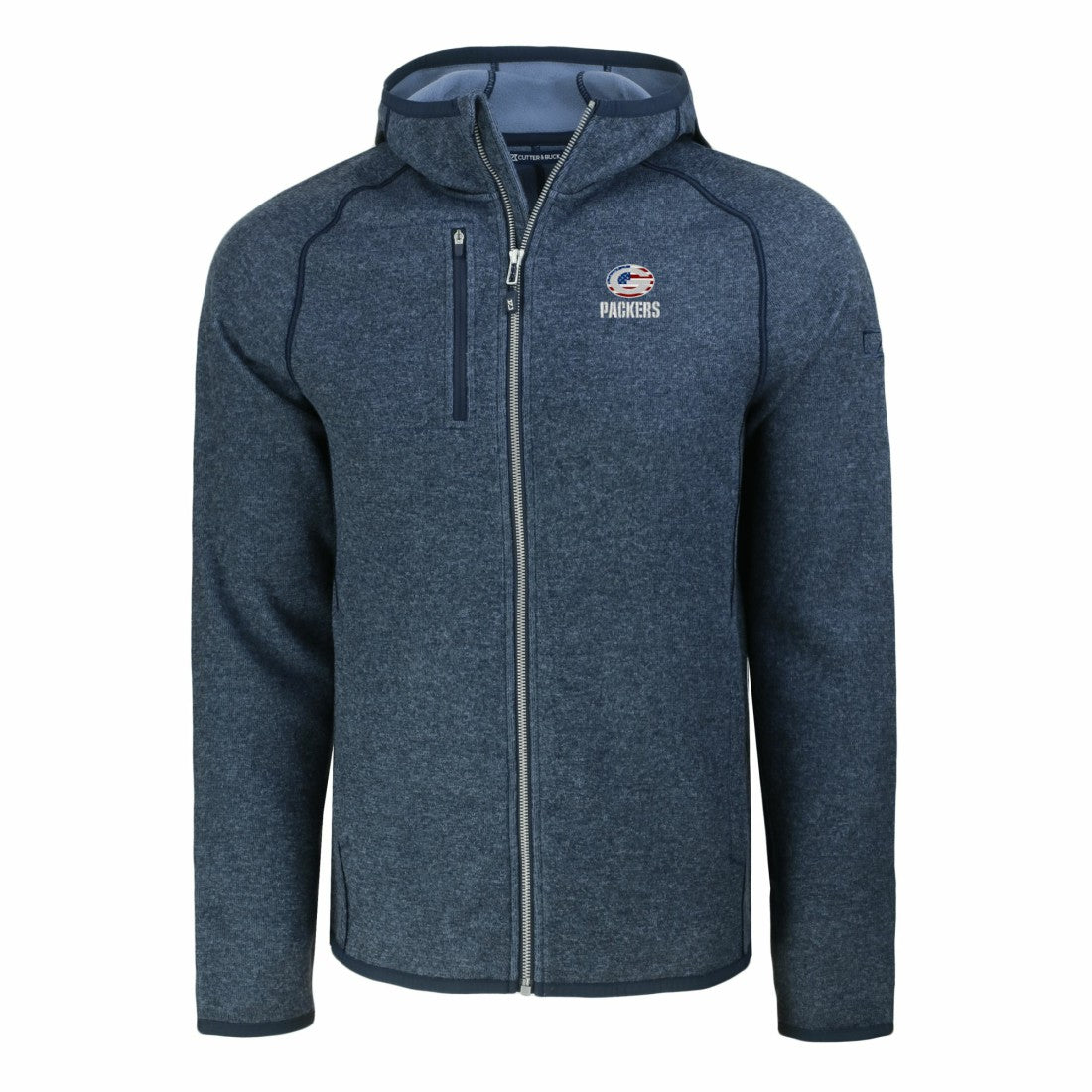 Green Bay Packers Cutter & Buck Americana Mainsail Full-Zip Hooded Jacket Heather Navy