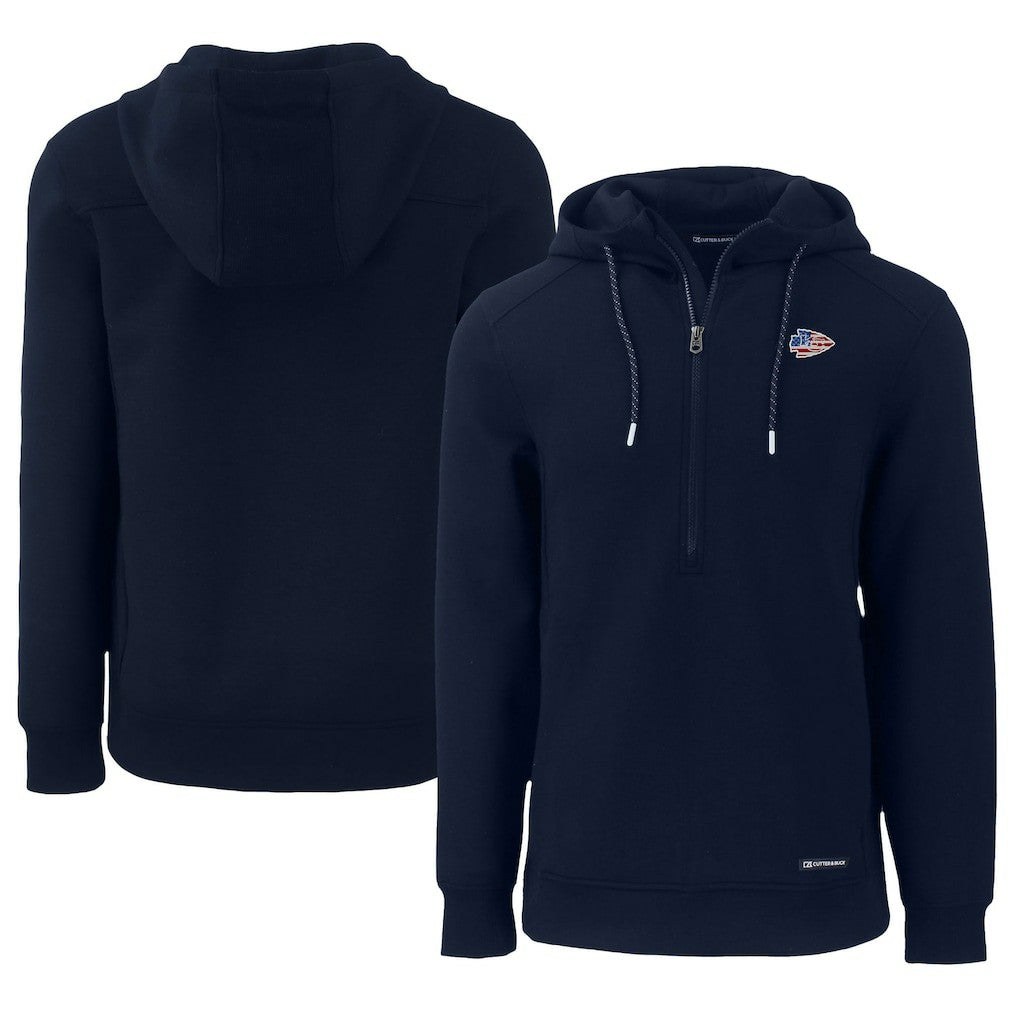 Kansas City Chiefs Cutter & Buck Americana Roam Eco Half-Zip Recycled Pullover Hoodie Navy