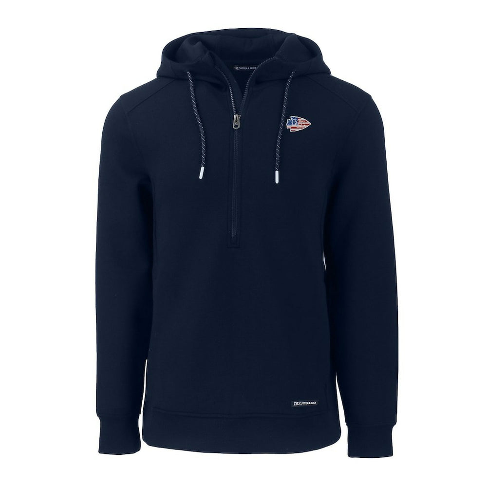 Kansas City Chiefs Cutter & Buck Americana Roam Eco Half-Zip Recycled Pullover Hoodie Navy