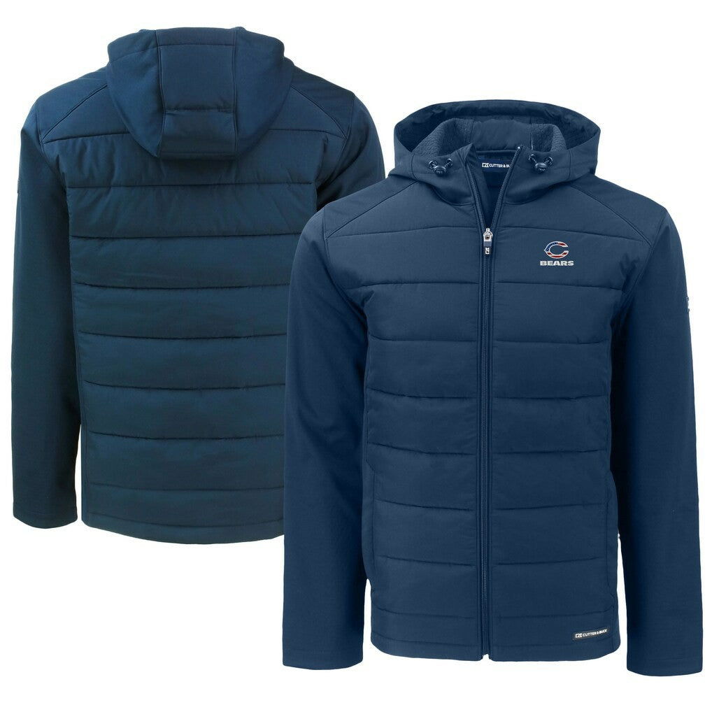 Chicago Bears Cutter & Buck Big & Tall Americana Evoke Hybrid Eco Softshell Recycled Full-Zip Hooded Jacket Navy