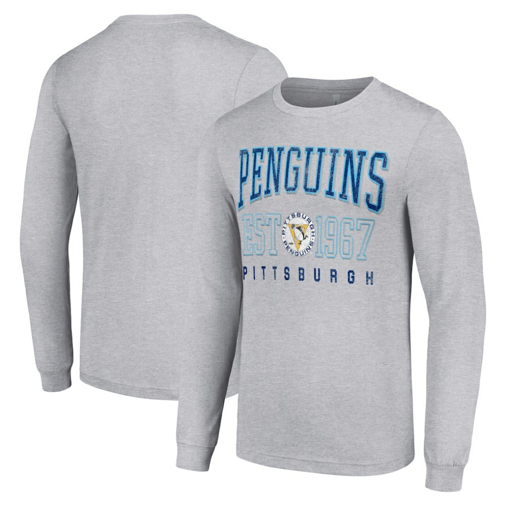 NHL Pittsburgh Penguins Starter Retro Graphic Long Sleeve Crew T-Shirt - Heather Gray