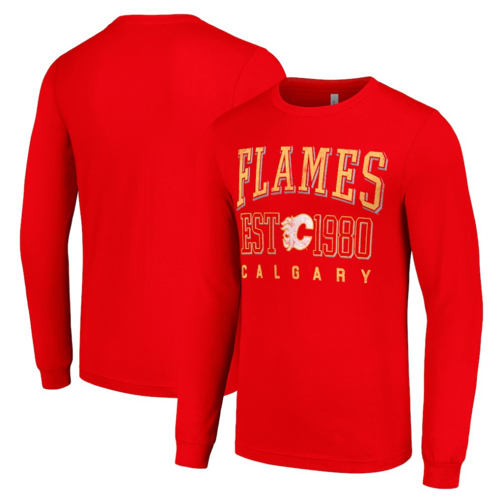 NHL Calgary Flames Starter Retro Graphic Long Sleeve Crew T-Shirt - Red