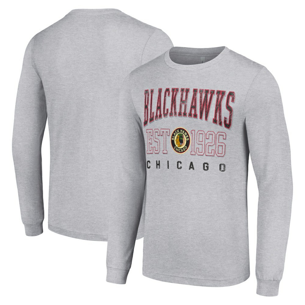 NHL Chicago Blackhawks Starter Retro Graphic Long Sleeve Crew T-Shirt - Heather Gray