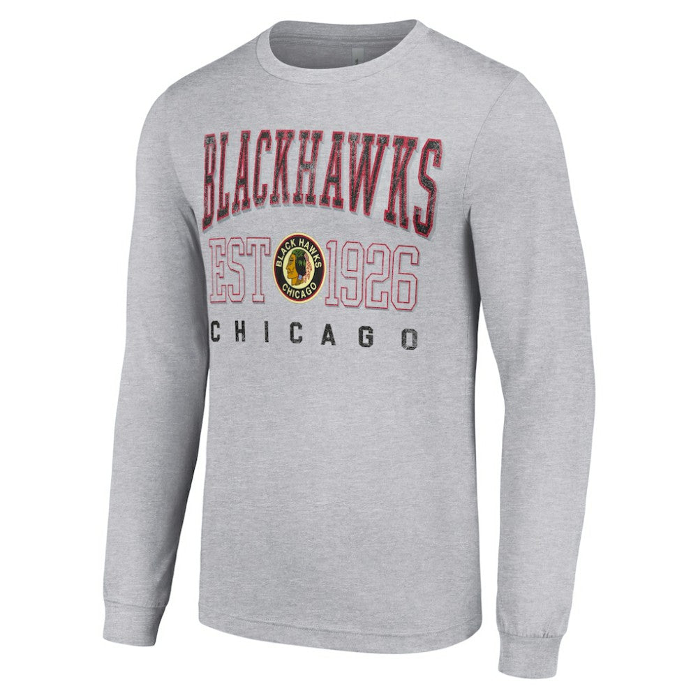 NHL Chicago Blackhawks Starter Retro Graphic Long Sleeve Crew T-Shirt - Heather Gray