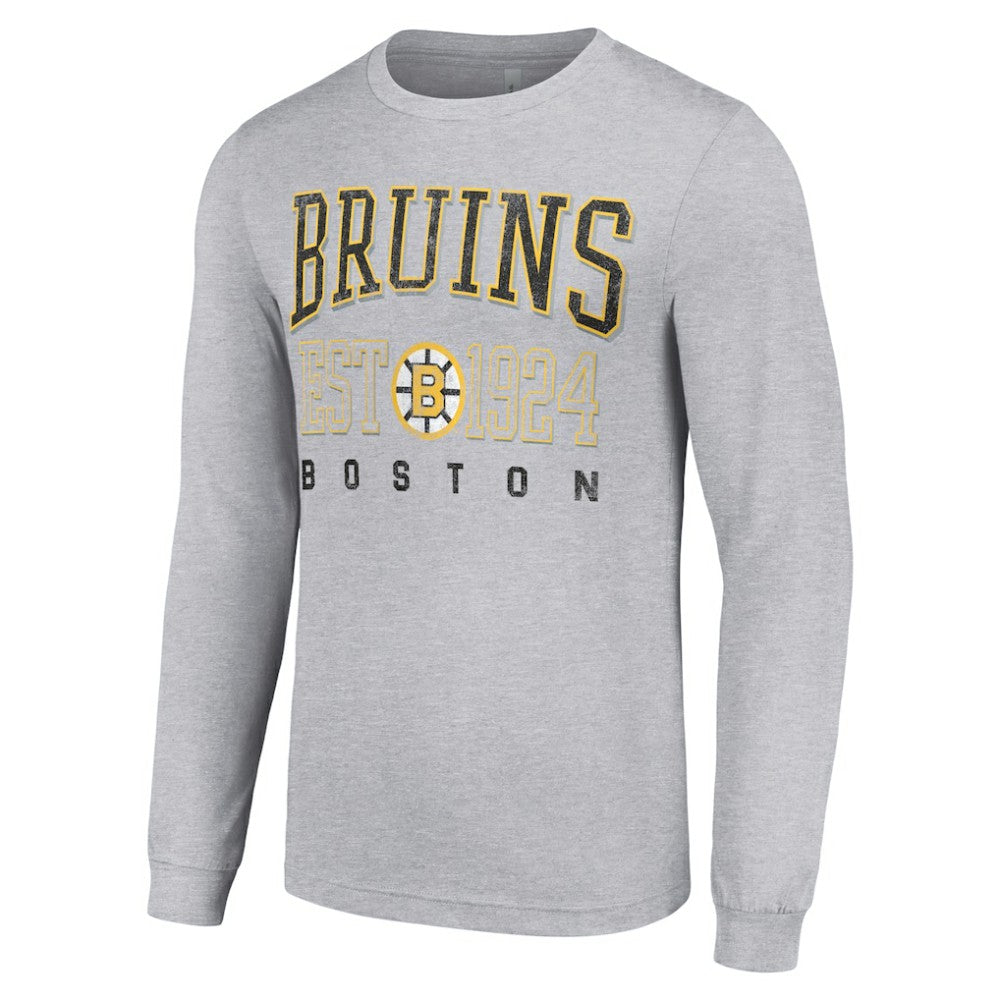 NHL Boston Bruins Starter Retro Graphic Long Sleeve Crew T-Shirt - Heather Gray