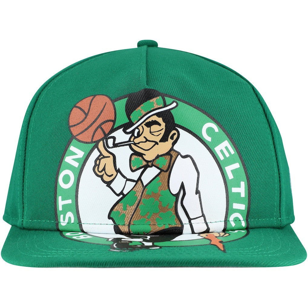 Boston Celtics Oversized Puff Print Logo Golfer Snapback Hat Kelly Green