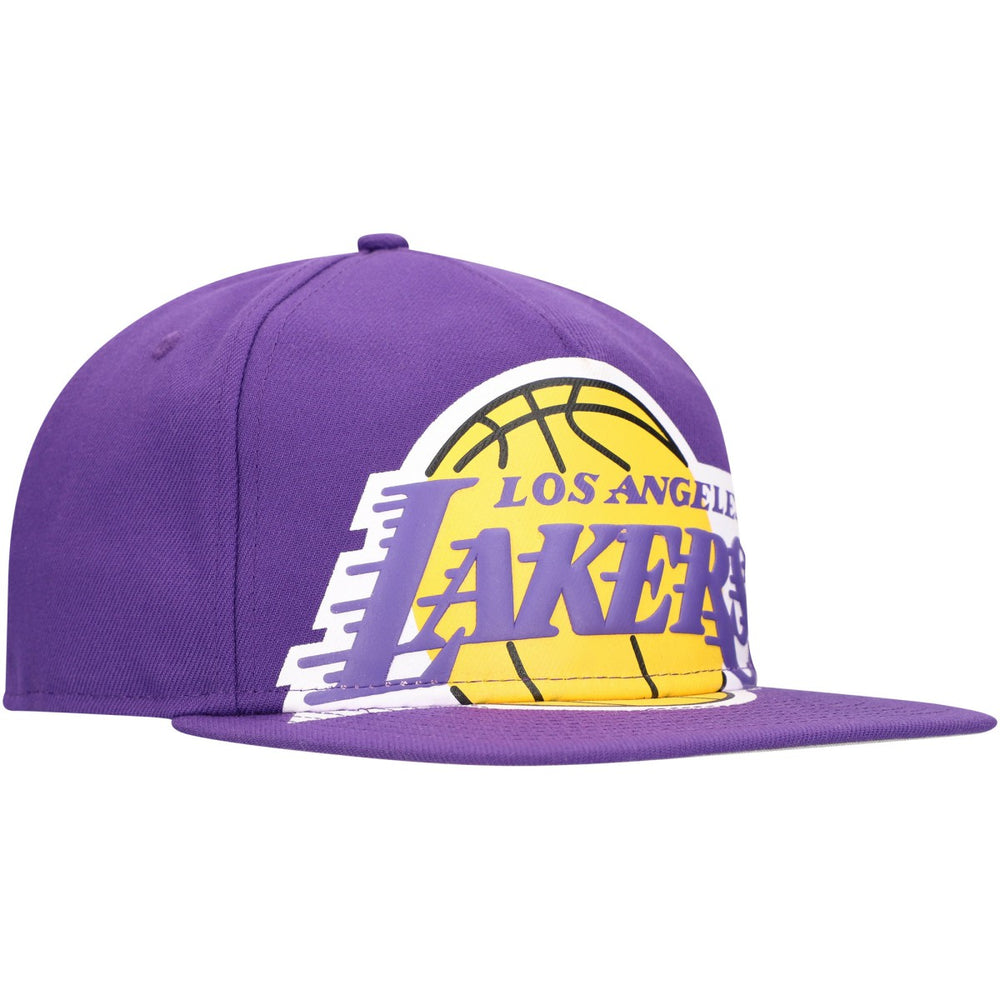 Los Angeles Lakers Oversized Puff Print Logo Golfer Snapback Hat Purple