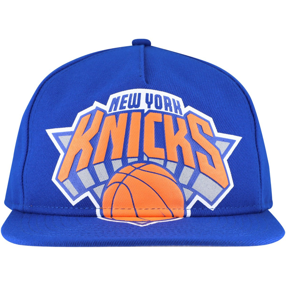 New York Knicks Oversized Puff Print Logo Golfer Snapback Hat Blue