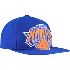 New York Knicks Oversized Puff Print Logo Golfer Snapback Hat Blue
