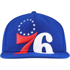 Philadelphia 76ers Oversized Puff Print Logo Golfer Snapback Hat Royal