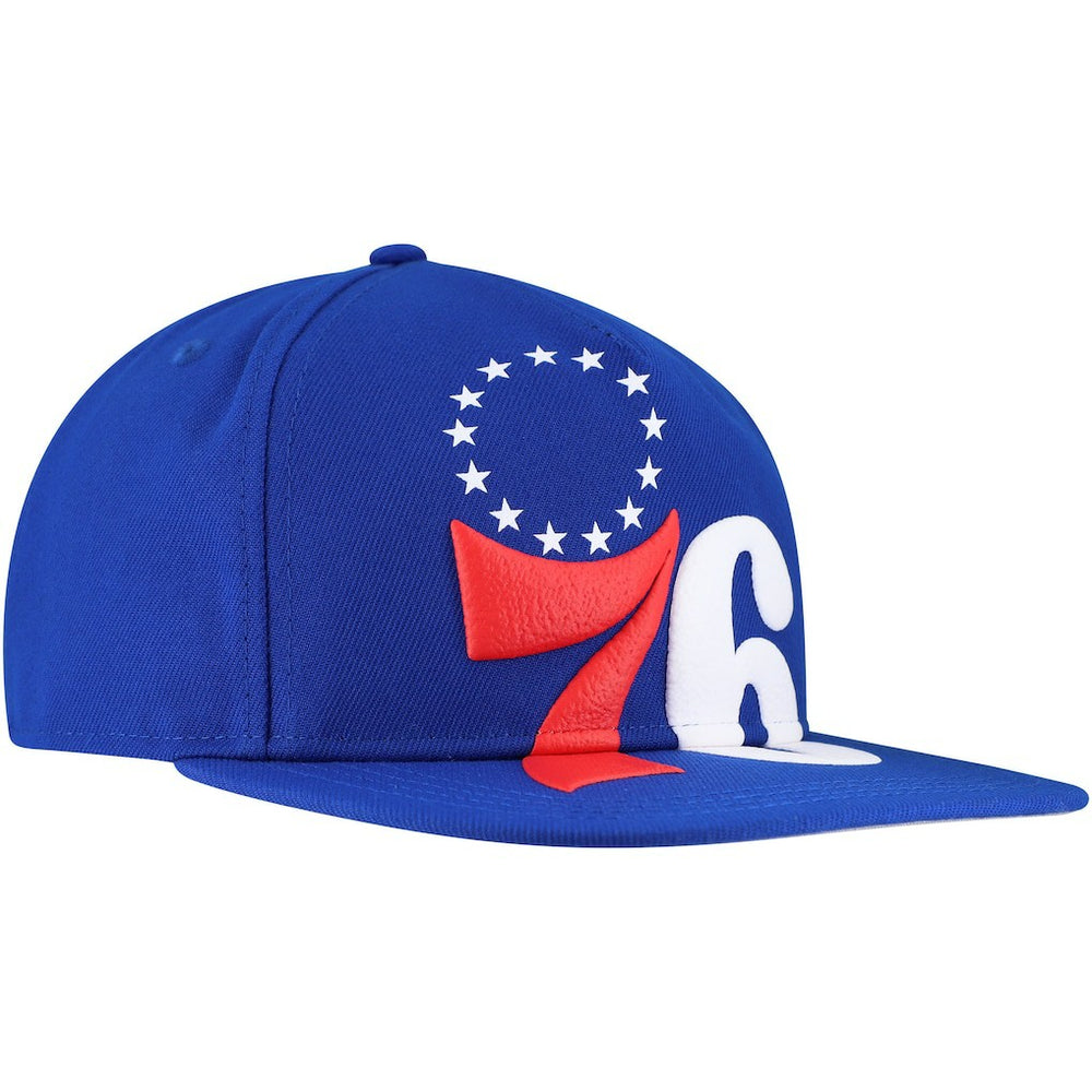 Philadelphia 76ers Oversized Puff Print Logo Golfer Snapback Hat Royal