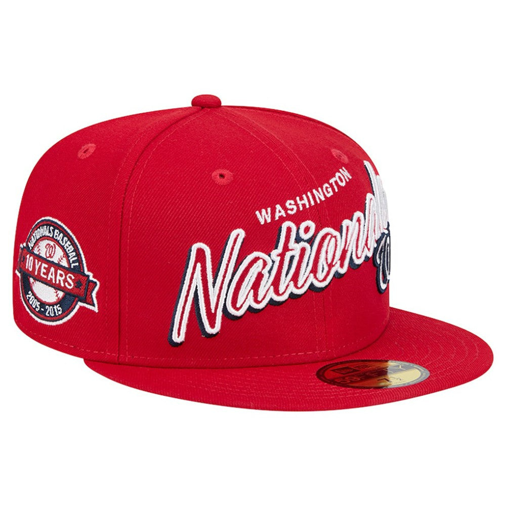 Washington Nationals New Era Script Sided 59FIFTY Fitted Hat - Red Hats