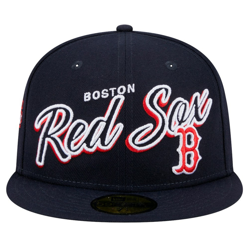 Boston Red Sox New Era Script Sided 59FIFTY Fitted Hat - Navy Hats