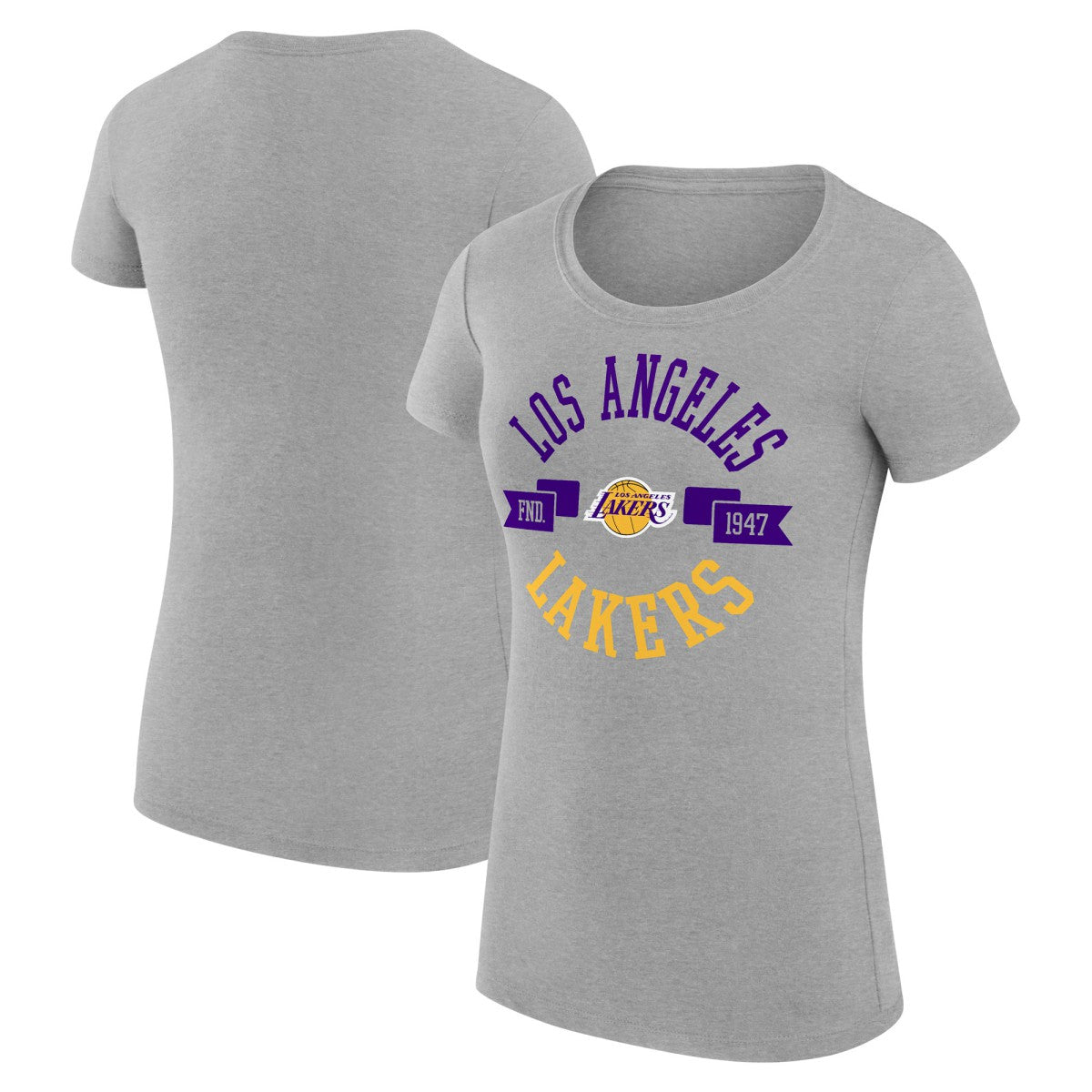Los Angeles Lakers G-III 4Her by Carl Banks Women's Super-Slim Fit Lightweight Large City Logo T-Shirt Heather Gray