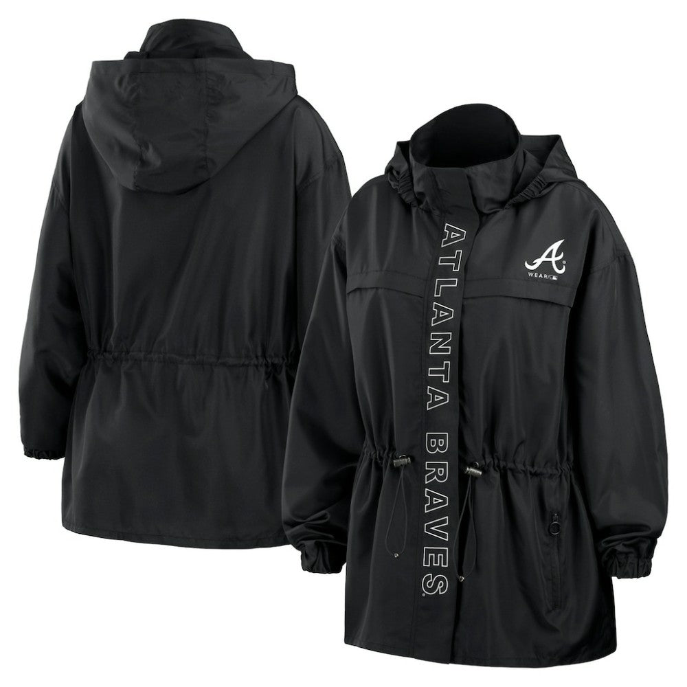 Atlanta Braves WEAR by Erin Andrews Women's Full-Zip Windbreaker Hoodie Jacket - Black Jackets