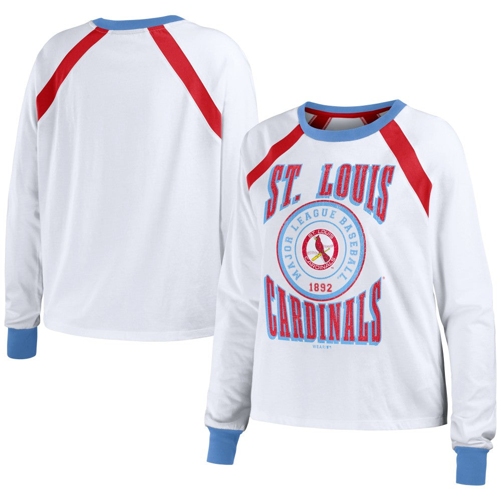 St. Louis Cardinals WEAR by Erin Andrews Women's Raglan Long Sleeve T-Shirt - White T-shirts