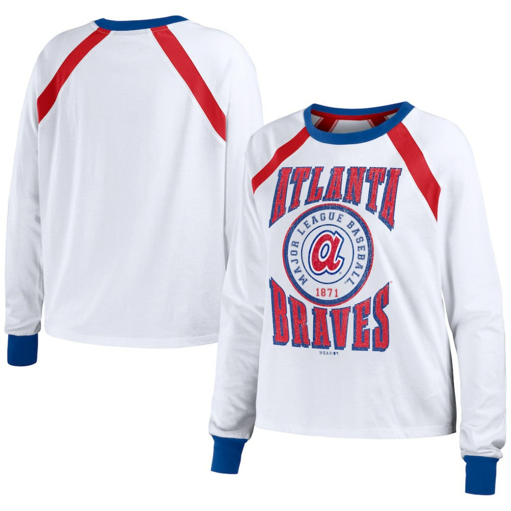 Atlanta Braves WEAR by Erin Andrews Women's Raglan Long Sleeve T-Shirt - White T-shirts