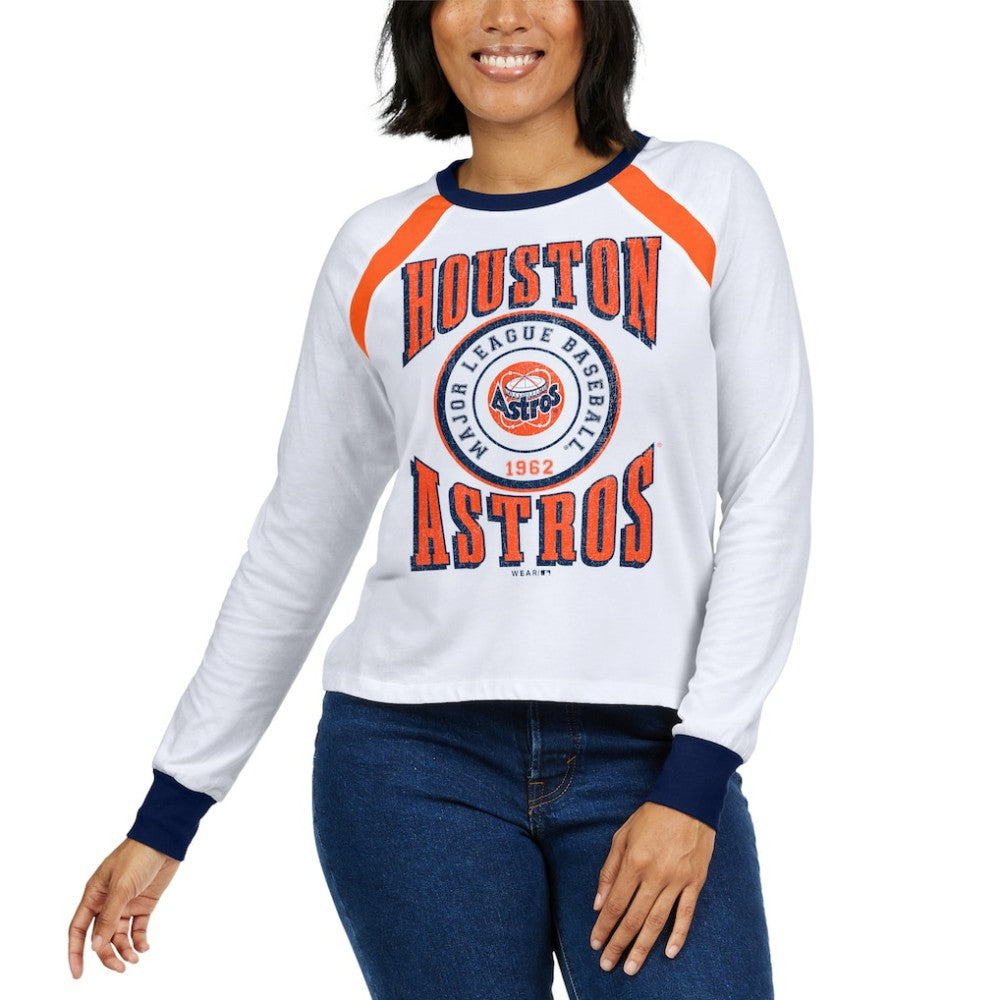 Houston Astros WEAR by Erin Andrews Women's Raglan Long Sleeve T-Shirt - White T-shirts