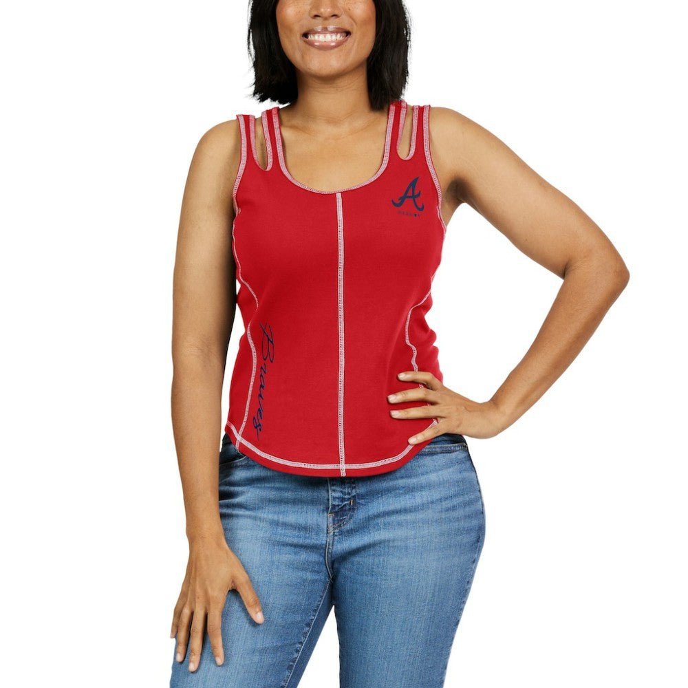 Atlanta Braves WEAR by Erin Andrews Women's Contrast Stitch Tank Top - Red Tanks