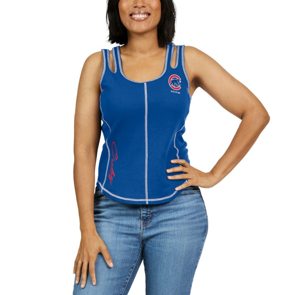 Chicago Cubs WEAR by Erin Andrews Women's Contrast Stitch Tank Top - Royal Tanks