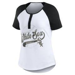 Chicago White Sox WEAR by Erin Andrews Women's Fitted Henley Raglan T-Shirt - White/Black T-shirts