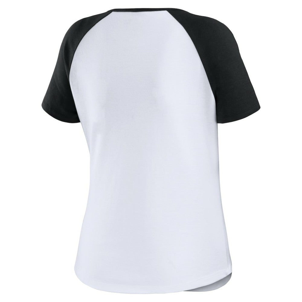 Chicago White Sox WEAR by Erin Andrews Women's Fitted Henley Raglan T-Shirt - White/Black T-shirts