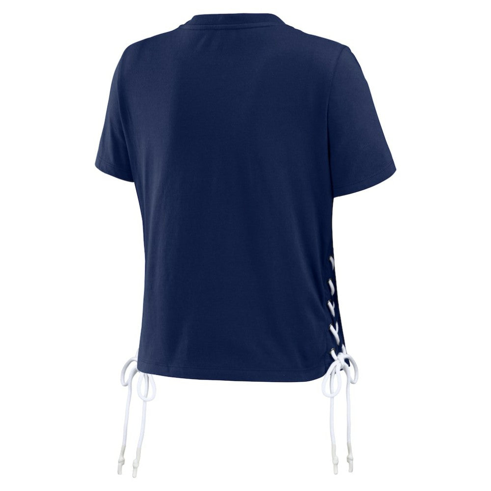Boston Red Sox WEAR by Erin Andrews Women's Side Lace-Up Cropped T-Shirt - Navy T-shirts