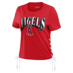 Los Angeles Angels WEAR by Erin Andrews Women's Side Lace-Up Cropped T-Shirt - Red T-shirts