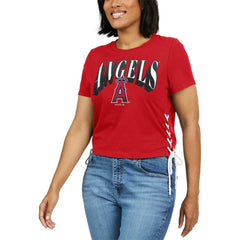 Los Angeles Angels WEAR by Erin Andrews Women's Side Lace-Up Cropped T-Shirt - Red T-shirts