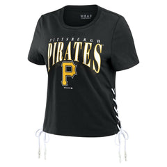Pittsburgh Pirates WEAR by Erin Andrews Women's Side Lace-Up Cropped T-Shirt - Black T-shirts