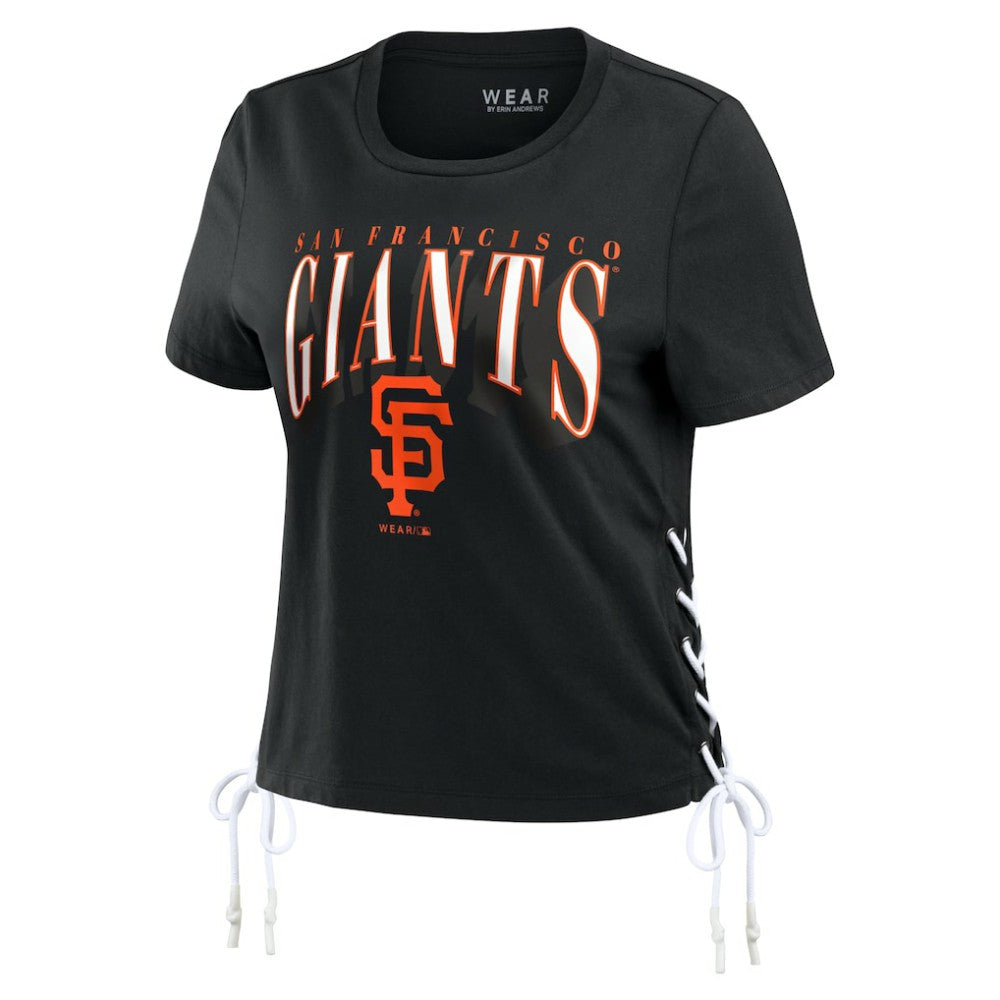 San Francisco Giants WEAR by Erin Andrews Women's Side Lace-Up Cropped T-Shirt - Black T-shirts