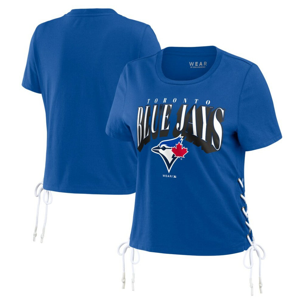 Toronto Blue Jays WEAR by Erin Andrews Women's Side Lace-Up Cropped T-Shirt - Royal T-shirts