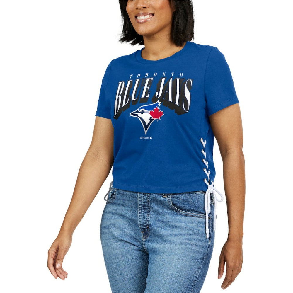Toronto Blue Jays WEAR by Erin Andrews Women's Side Lace-Up Cropped T-Shirt - Royal T-shirts
