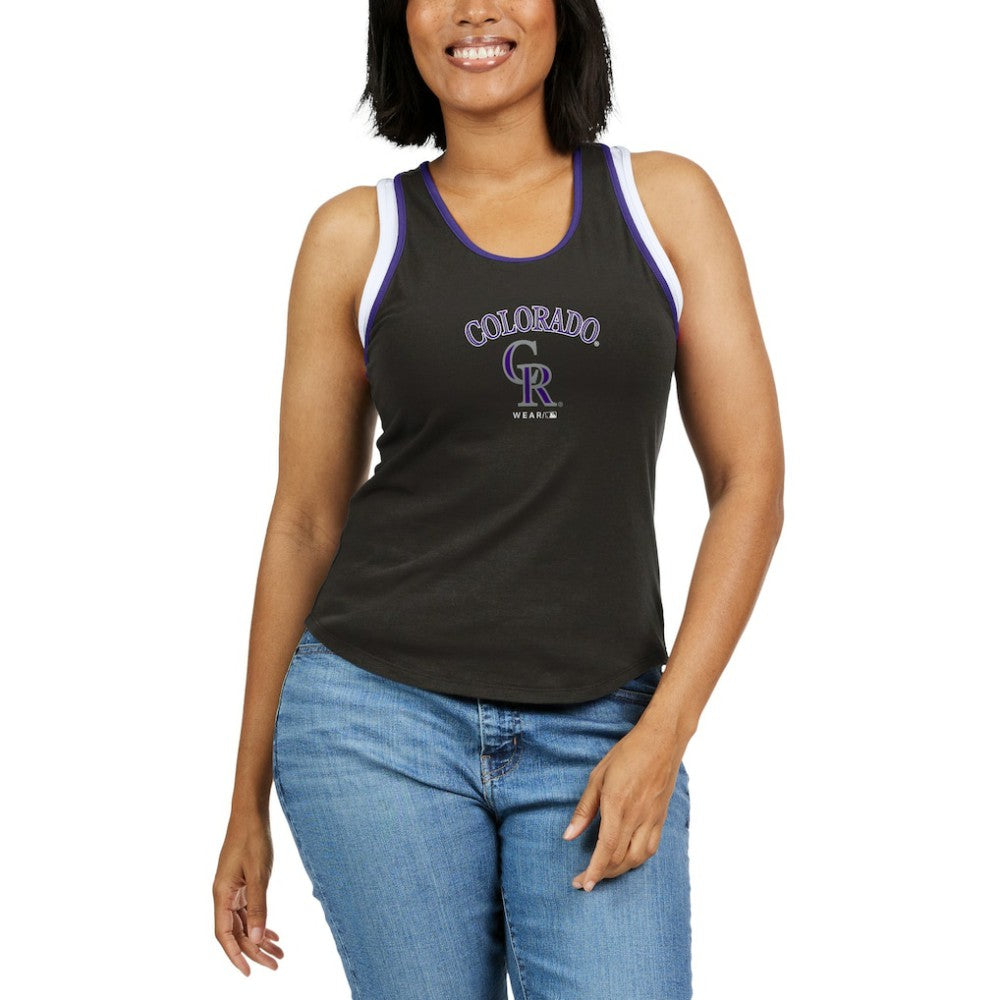 Colorado Rockies WEAR by Erin Andrews Women's Colorblock Racerback Tank Top - Black Tanks