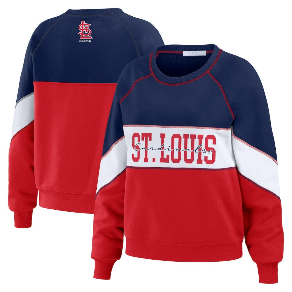 St. Louis Cardinals WEAR by Erin Andrews Women's Color Block Crew Neck Pullover Sweatshirt - Navy/Red Pullover