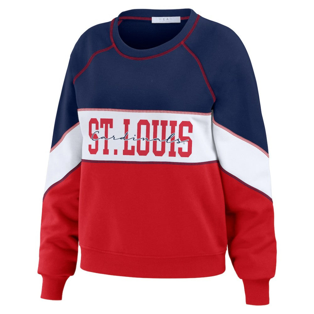 St. Louis Cardinals WEAR by Erin Andrews Women's Color Block Crew Neck Pullover Sweatshirt - Navy/Red Pullover