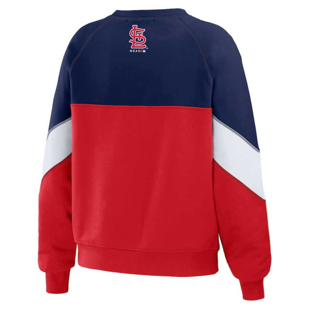 St. Louis Cardinals WEAR by Erin Andrews Women's Color Block Crew Neck Pullover Sweatshirt - Navy/Red Pullover