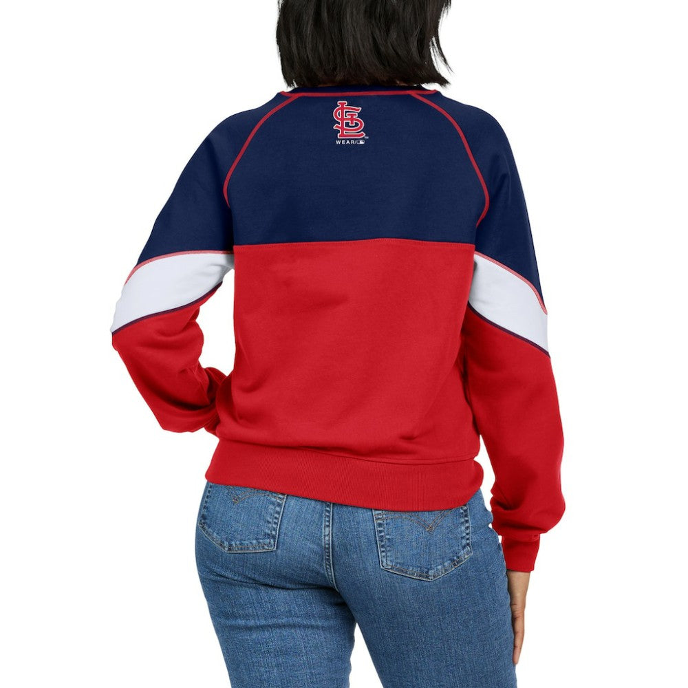 St. Louis Cardinals WEAR by Erin Andrews Women's Color Block Crew Neck Pullover Sweatshirt - Navy/Red Pullover