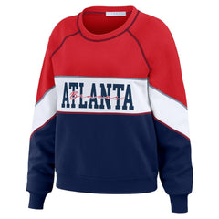 Atlanta Braves WEAR by Erin Andrews Women's Color Block Crew Neck Pullover Sweatshirt - Red/Navy Pullover