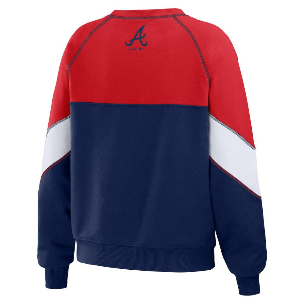 Atlanta Braves WEAR by Erin Andrews Women's Color Block Crew Neck Pullover Sweatshirt - Red/Navy Pullover