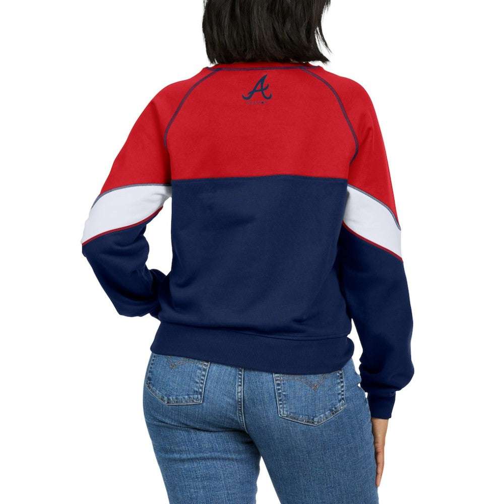 Atlanta Braves WEAR by Erin Andrews Women's Color Block Crew Neck Pullover Sweatshirt - Red/Navy Pullover