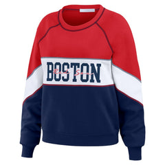 Boston Red Sox WEAR by Erin Andrews Women's Color Block Crew Neck Pullover Sweatshirt - Red/Navy Pullover